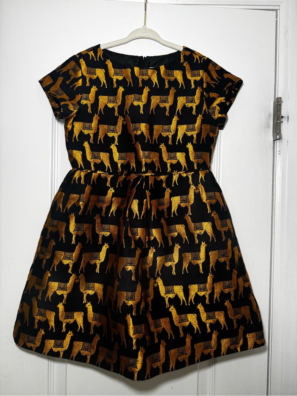 Crewcuts Girls Black and Gold Jacquard Llama Dress Size 7
